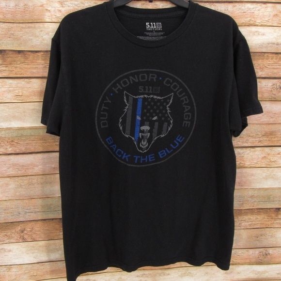 5.11 Tactical Black Back the Blue Crew Neck Short Sleeve Tee L - Picture 1 of 13